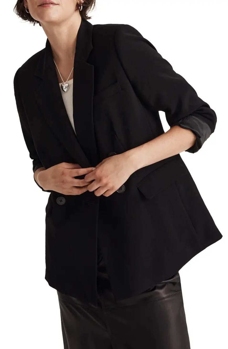 NEW Madewell The Rosedale Women's Black Crepe Double Breasted Blazer Size 0